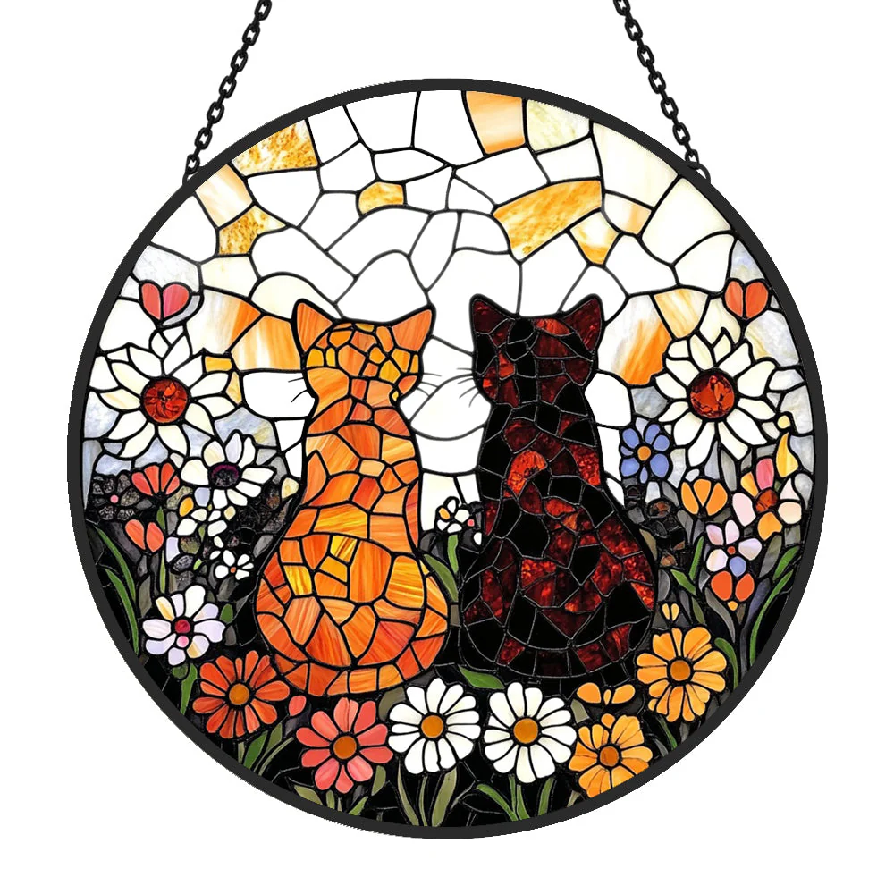 Deux Chats Mignons Attrape-Soleil Décoratif en Vitrail à Suspendre - Image 3