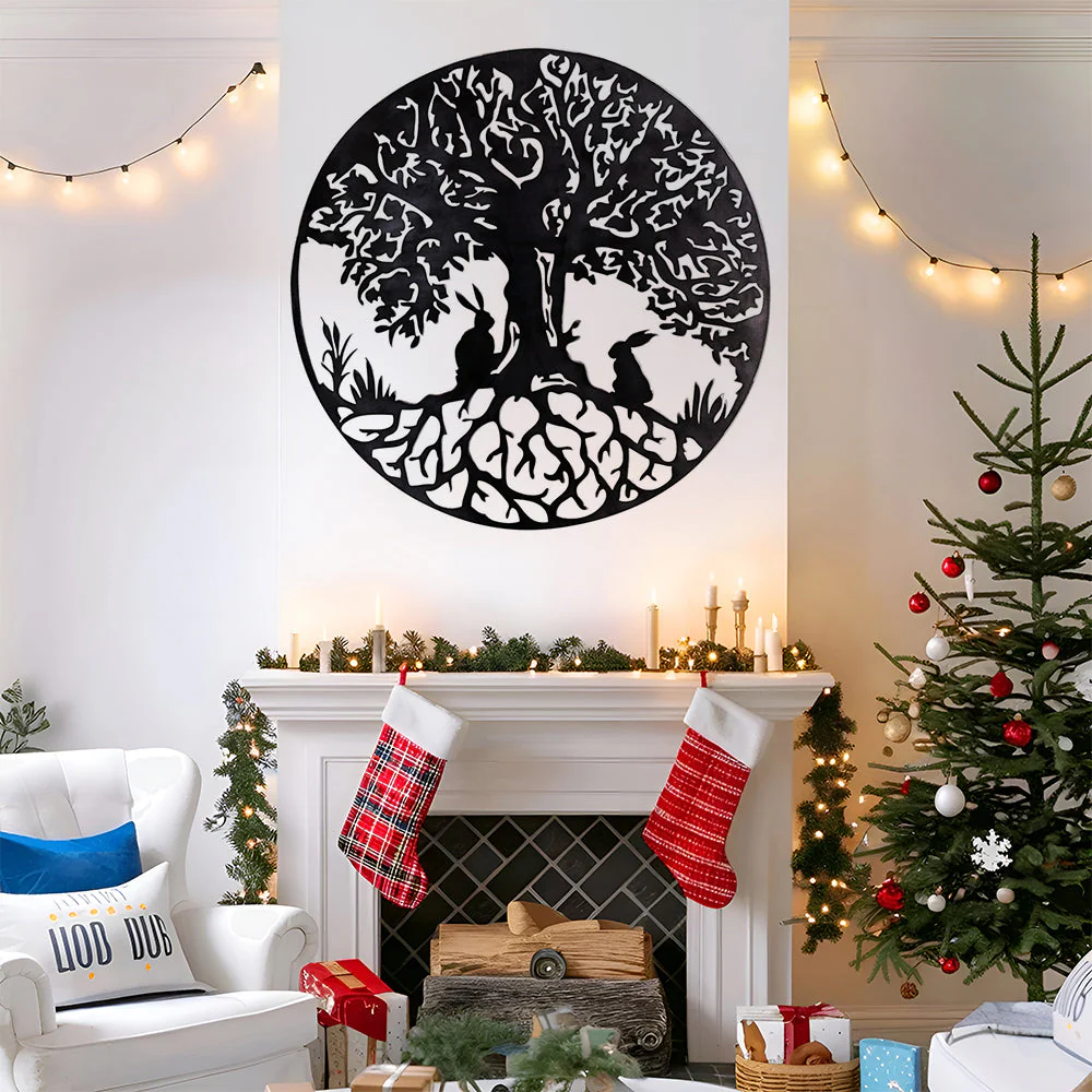 Deux Lapins et Arbre de la Vie Métal Décoratif Mural - Image 4