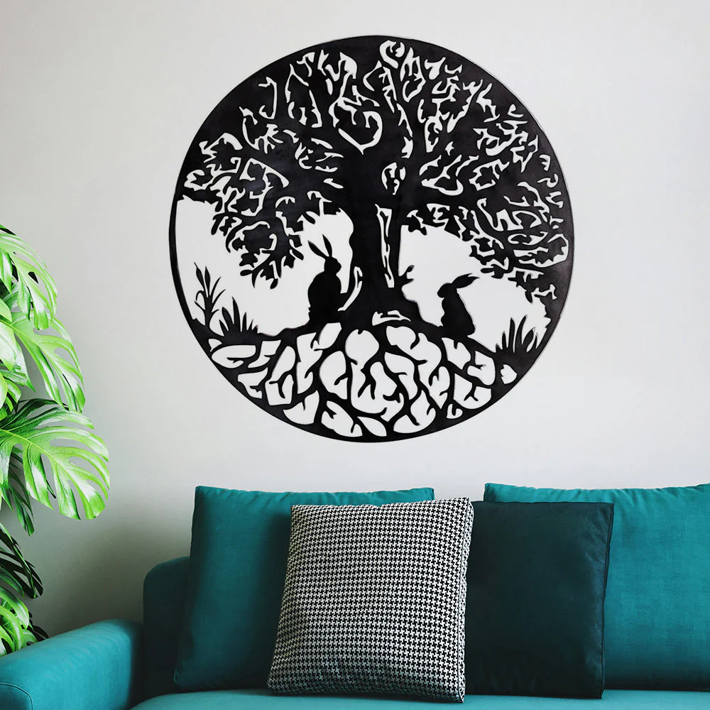 Deux Lapins et Arbre de la Vie Métal Décoratif Mural - Image 5