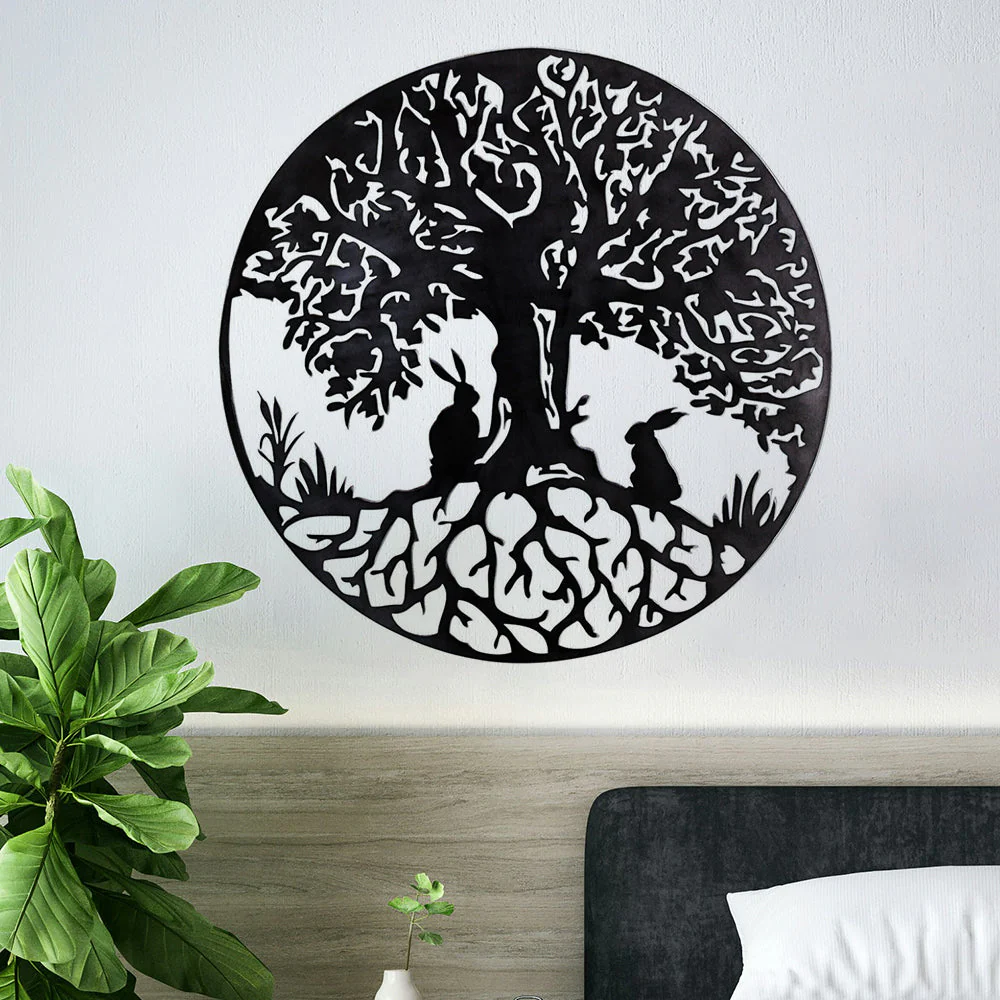 Deux Lapins et Arbre de la Vie Métal Décoratif Mural - Image 6
