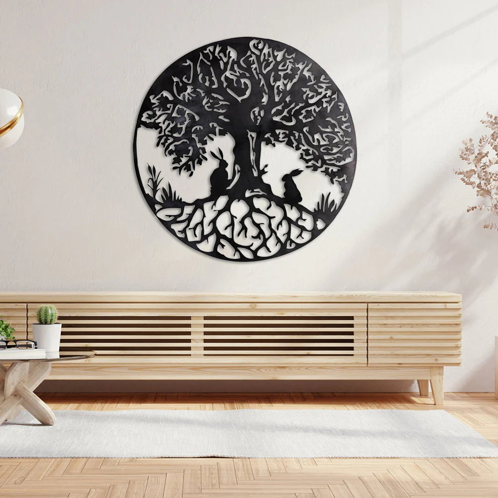 Deux Lapins et Arbre de la Vie Métal Décoratif Mural - Image 7