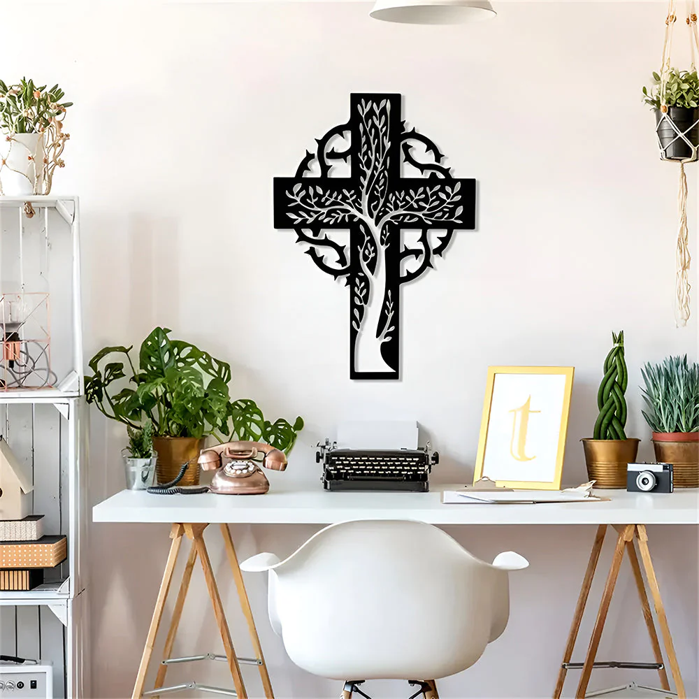 Dieu Logo Métal Croix Symbole Arbre de la Vie Décor Mural - Image 3