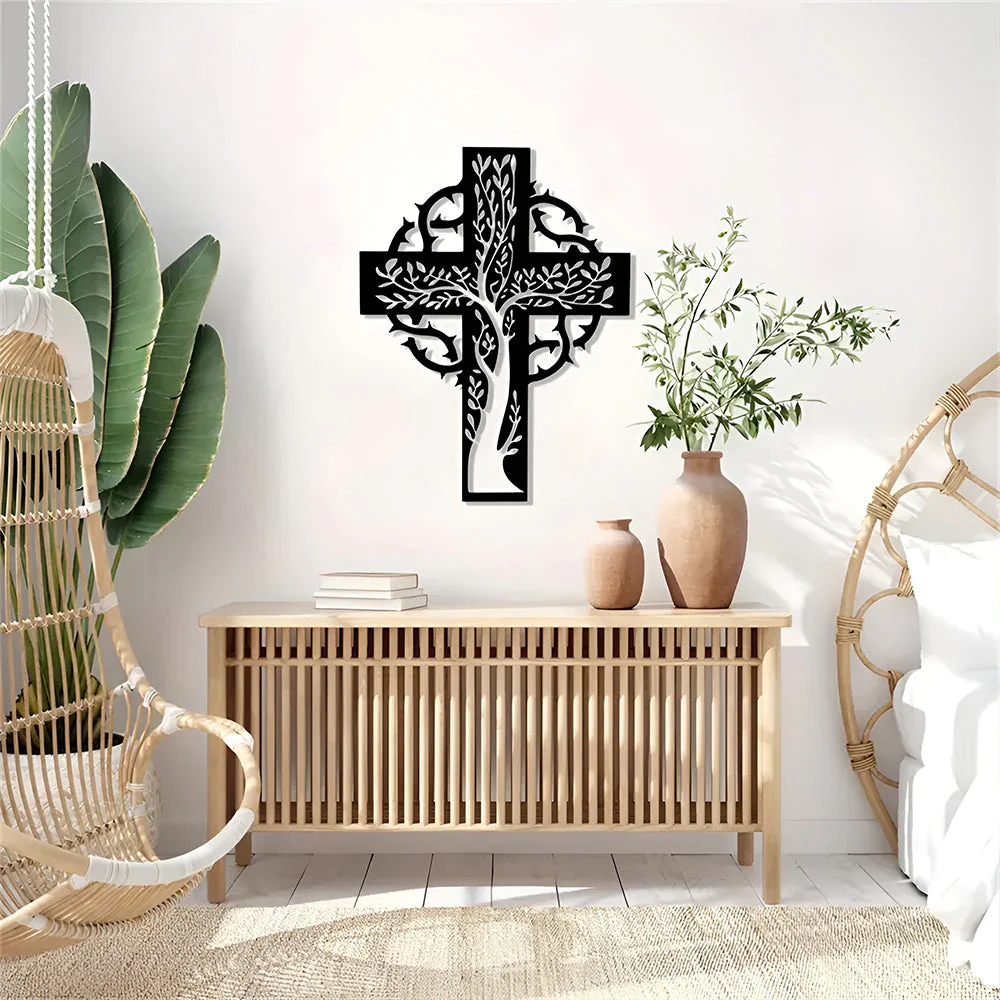 Dieu Logo Métal Croix Symbole Arbre de la Vie Décor Mural - Image 4