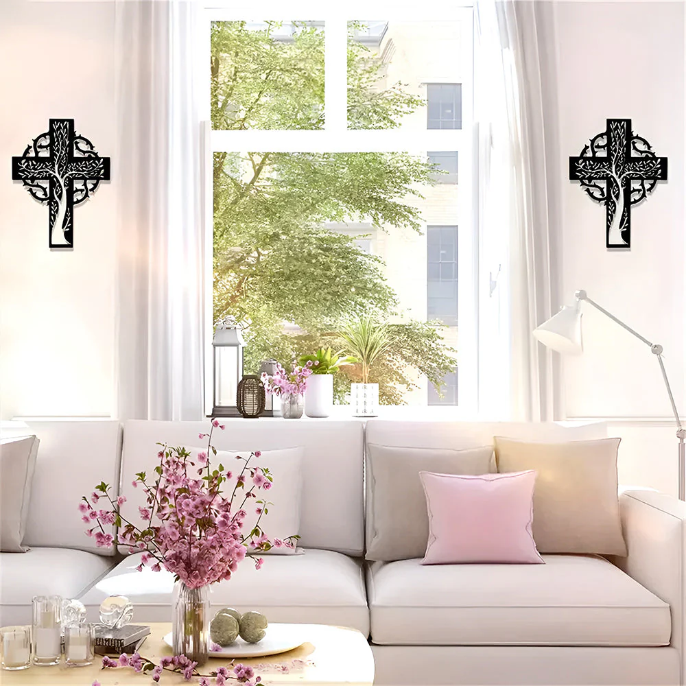 Dieu Logo Métal Croix Symbole Arbre de la Vie Décor Mural - Image 9