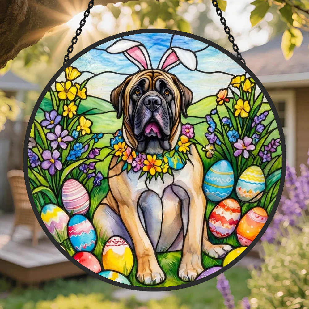 Dogue Attrape-Soleil en Vitrail - Décoration Suspendue pour Fenêtre - Image 2