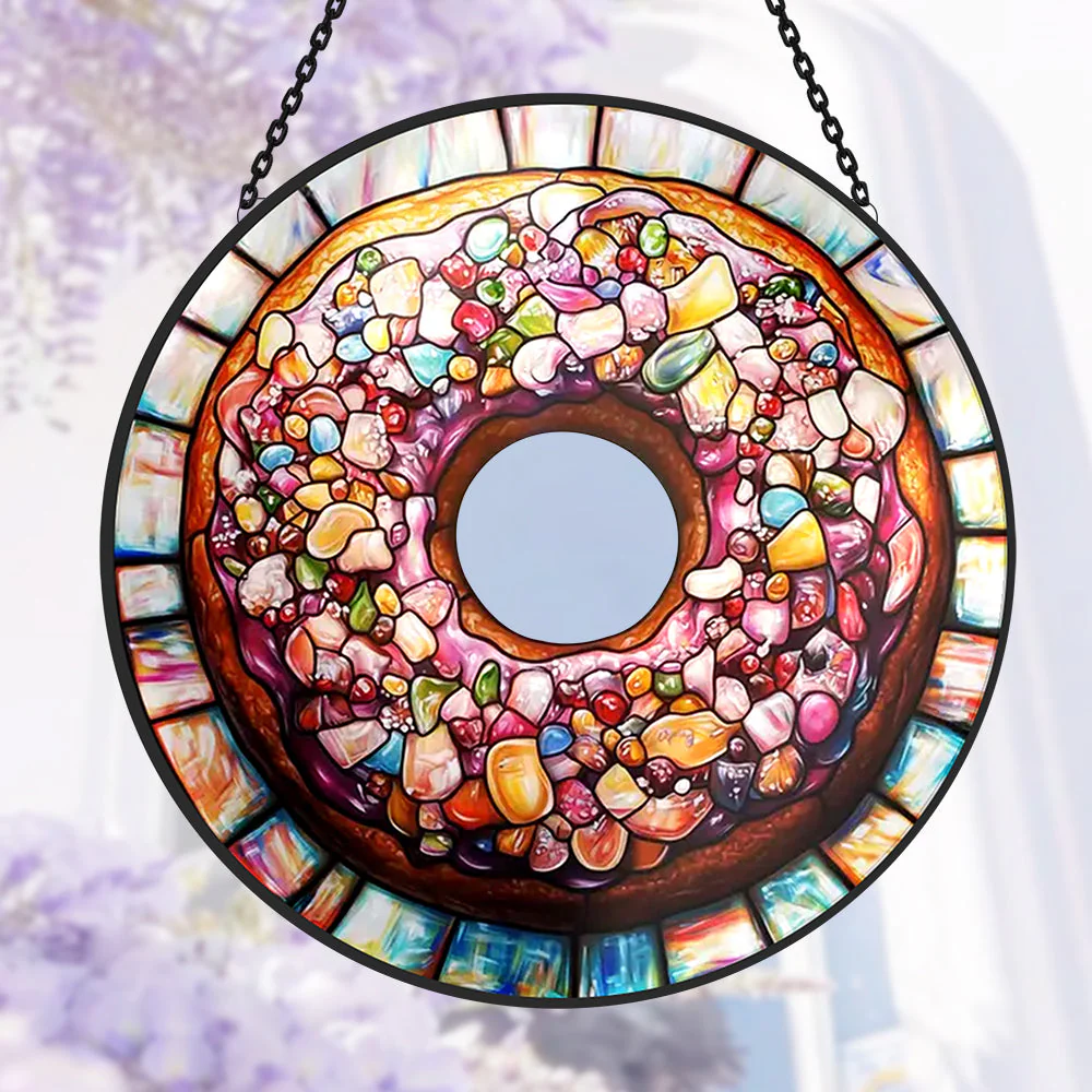 Donut Attrape-Soleil Décoratif en Vitrail à Suspendre