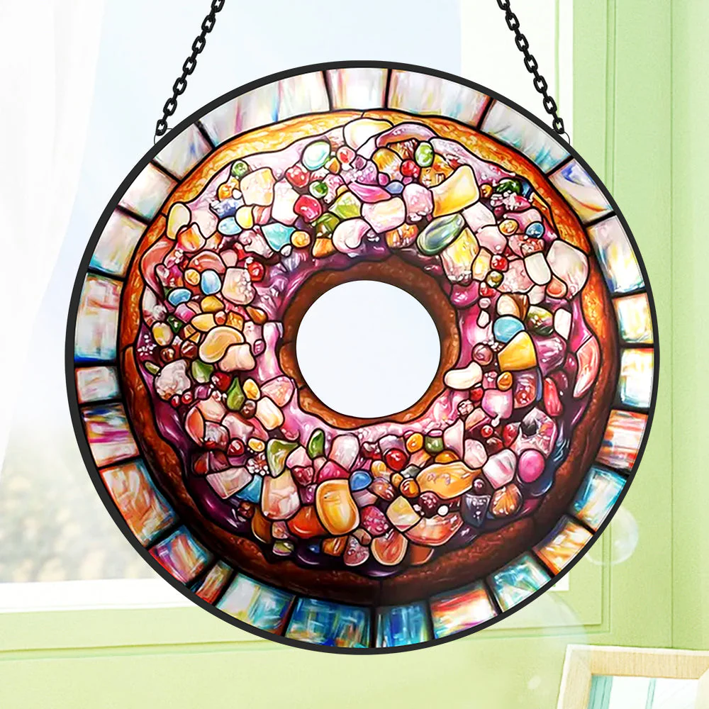 Donut Attrape-Soleil Décoratif en Vitrail à Suspendre - Image 2