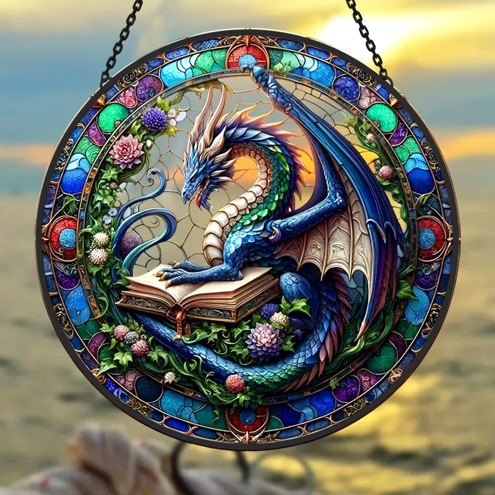 Dragon Attrape-Soleil Décoratif en Vitrail à Suspendre