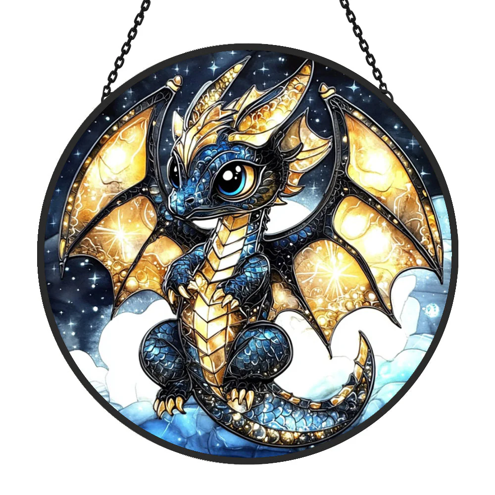 Dragon Occidental Mignon Attrape-Soleil Décoratif en Vitrail à Suspendre - Image 3