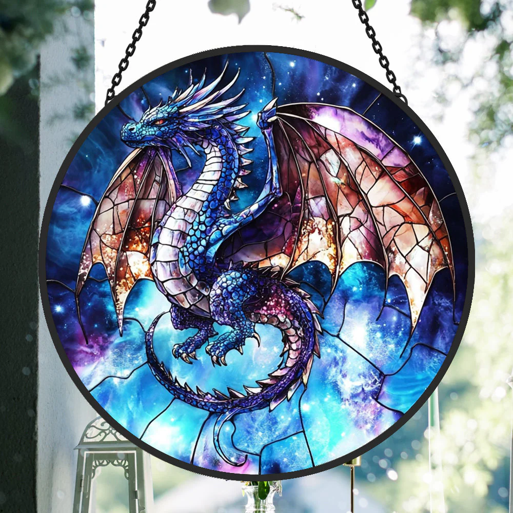 Dragon Volant Attrape-Soleil Décoratif en Vitrail à Suspendre