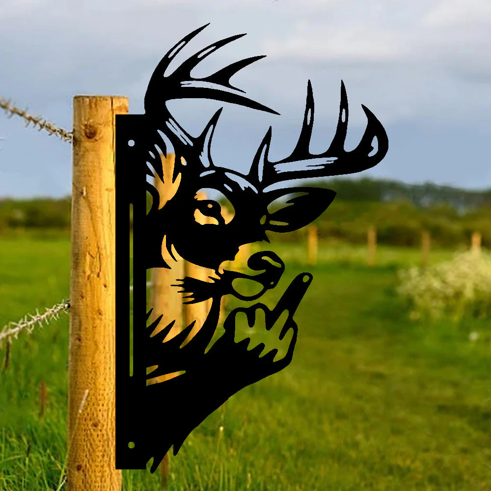 Élan Rigolo Montrant le Doigt Plaque Métallique – Décoration de Jardin Animale Espiègle - Image 3