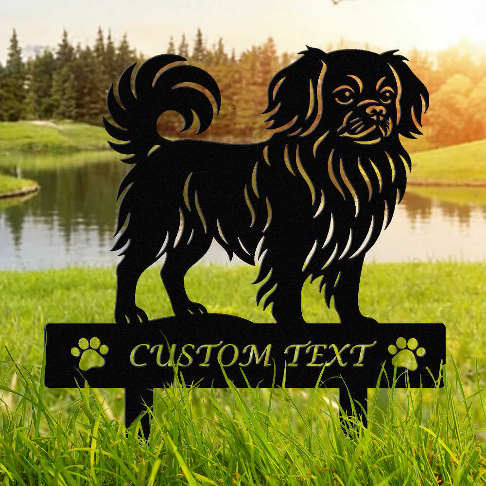 Épagneul Tibétain Silhouette de Chien Personnalisée Piquet de Jardin en Métal