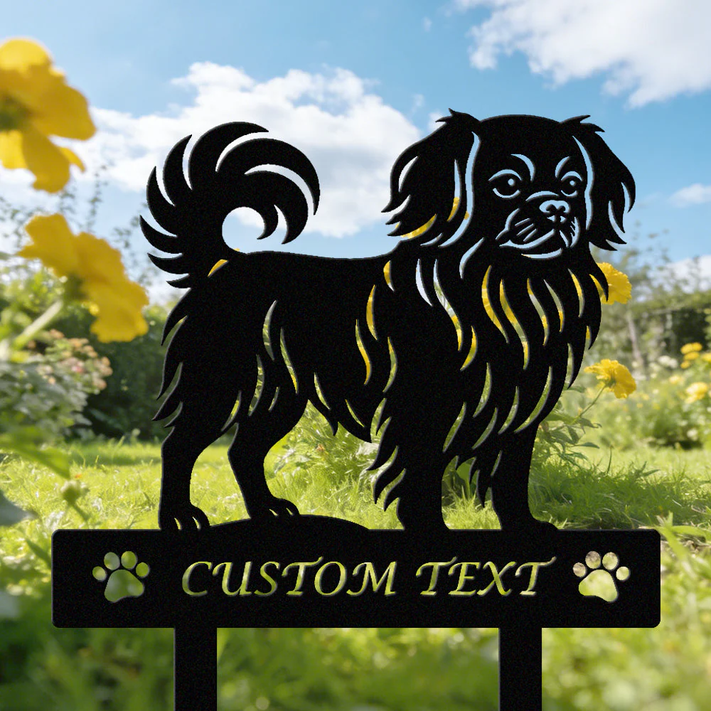 Épagneul Tibétain Silhouette de Chien Personnalisée Piquet de Jardin en Métal - Image 2