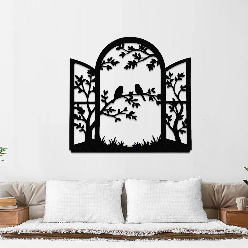 FenĂȘtre Oiseau et Arbre MĂ©tal DĂ©coratif Mural - Image 3