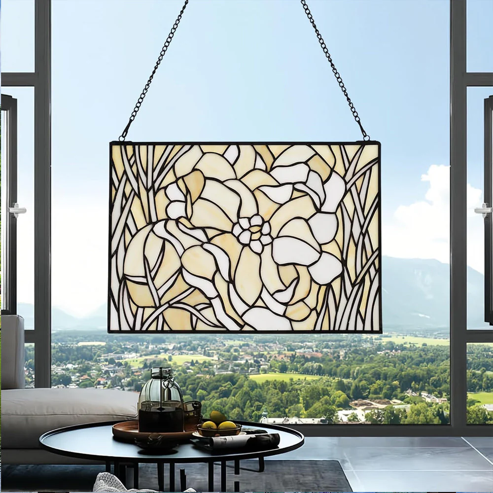 Fleur Attrape-Soleil Décoratif en Vitrail à Suspendre
