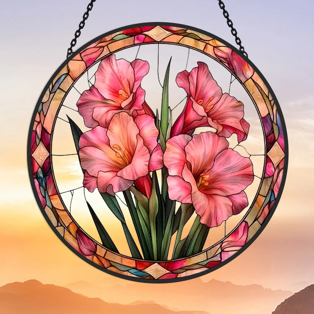 Fleur Attrape-Soleil Décoratif en Vitrail à Suspendre