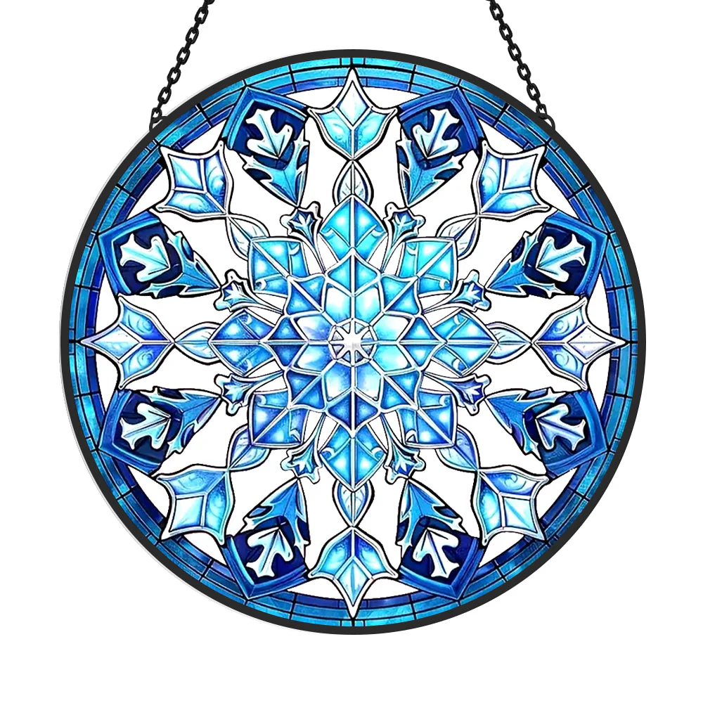 Flocon de Neige Bleu et Blanc Attrape-Soleil Décoratif en Vitrail à Suspendre - Image 3