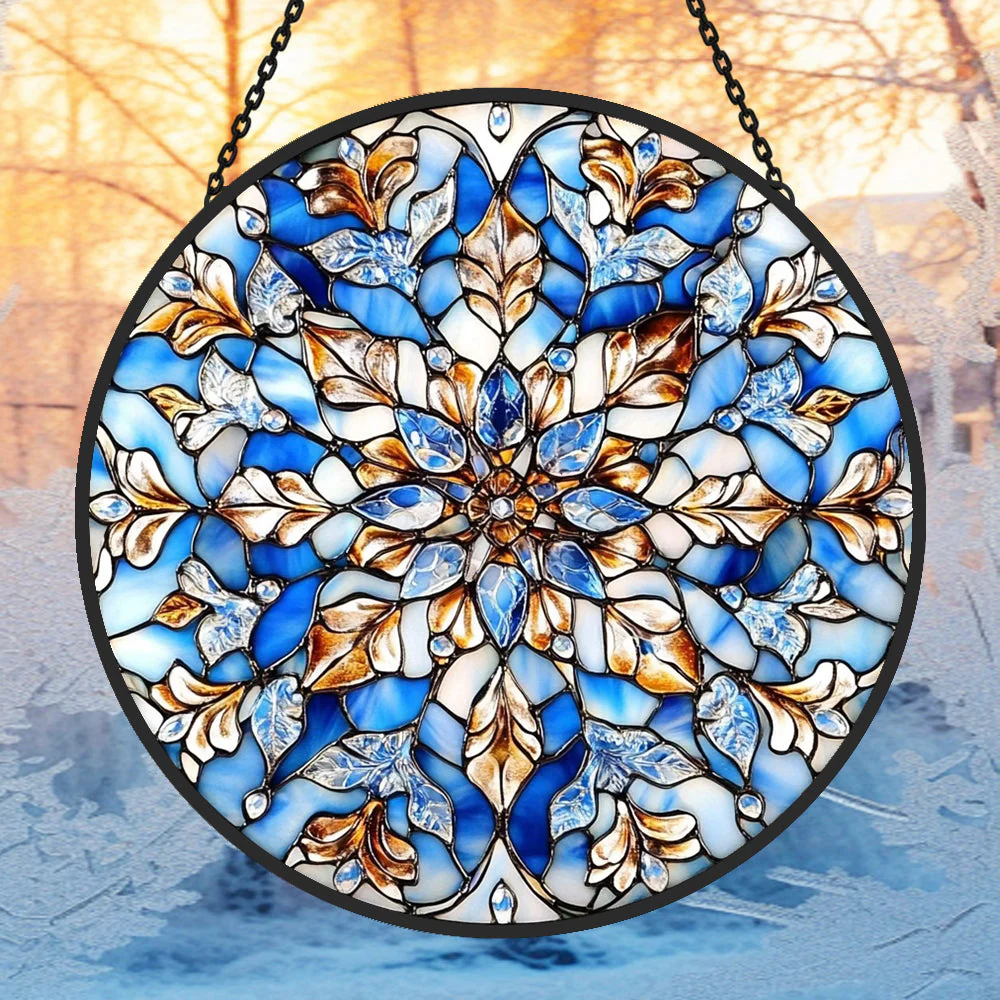 Flocon de Neige Fantaisiste Attrape-Soleil Décoratif en Vitrail à Suspendre - Image 3