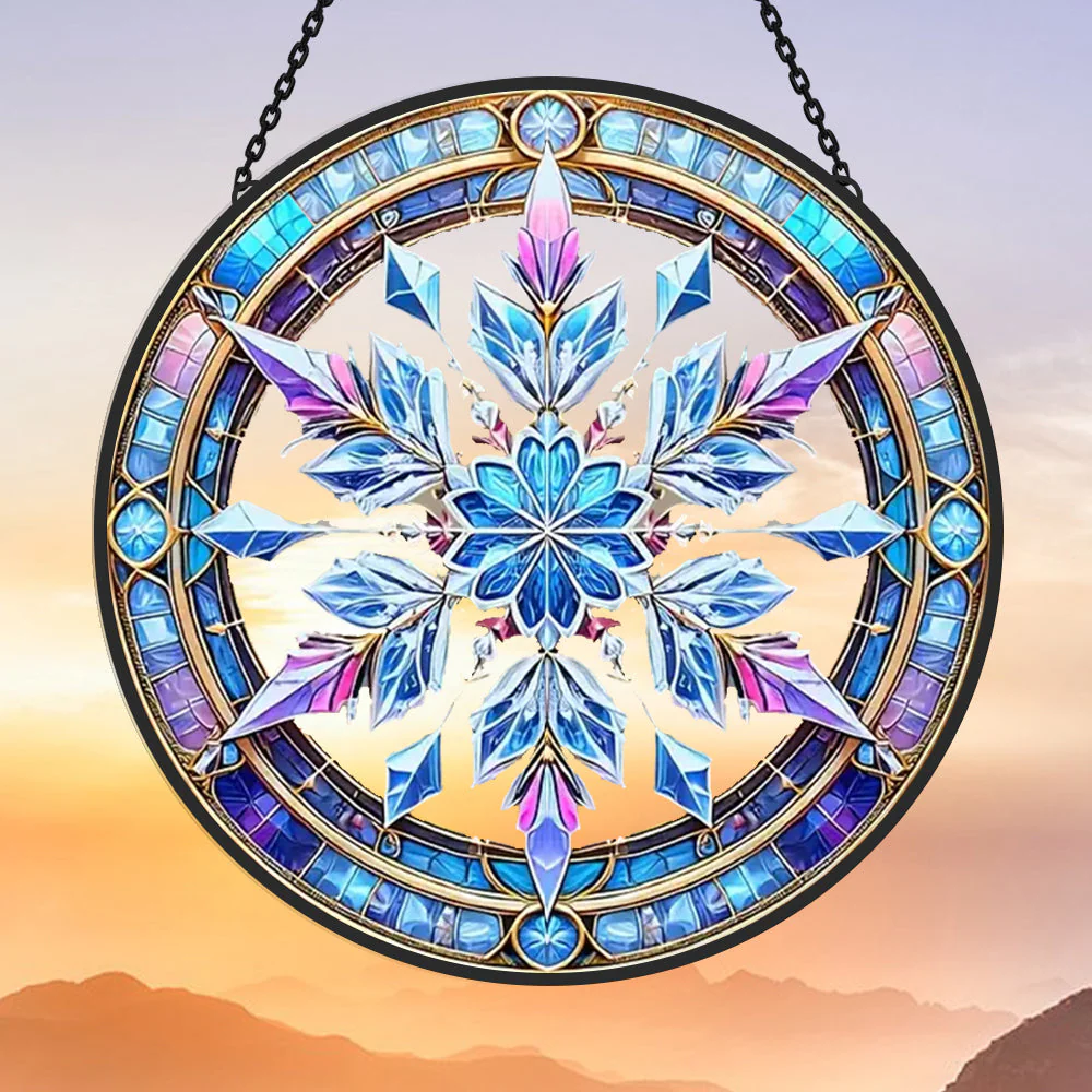 Flocon de Neige Translucide de Noël Attrape-Soleil Décoratif en Vitrail à Suspendre