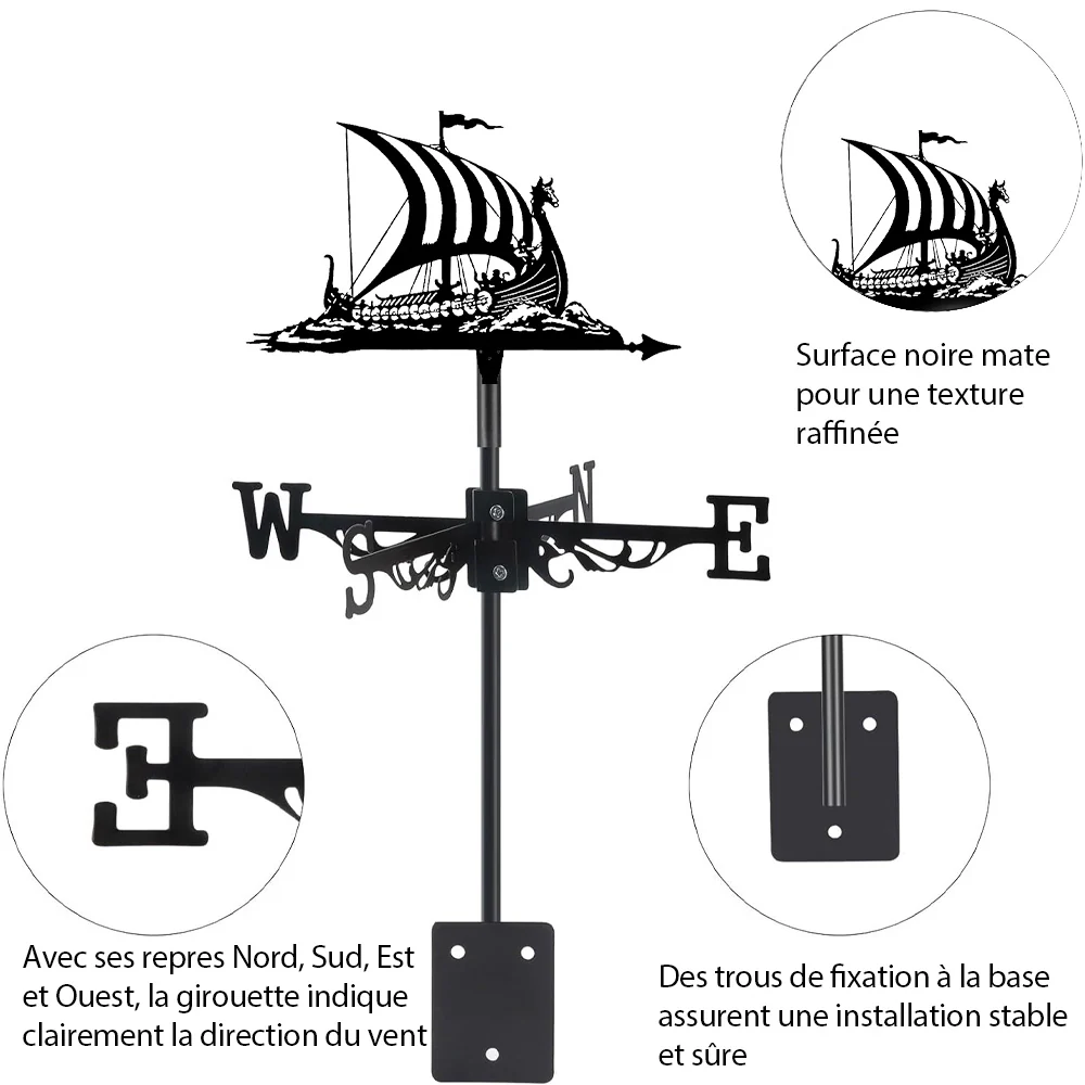 Girouette en Acier Inoxydable Bateau Viking de Combat - Image 10