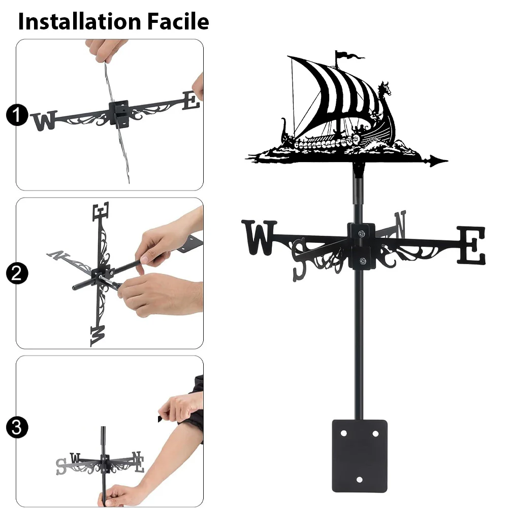 Girouette en Acier Inoxydable Bateau Viking de Combat - Image 9