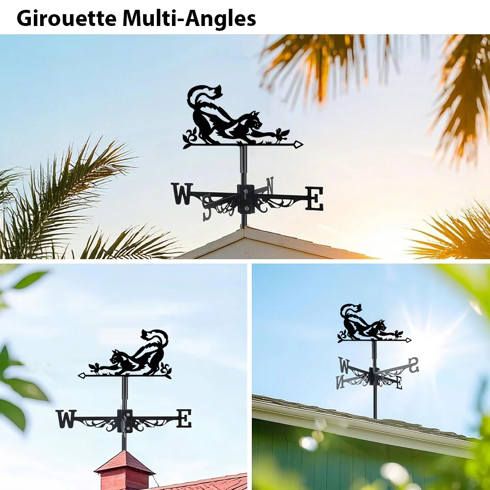 Girouette en Acier Inoxydable Chat et Oiseau - Image 3