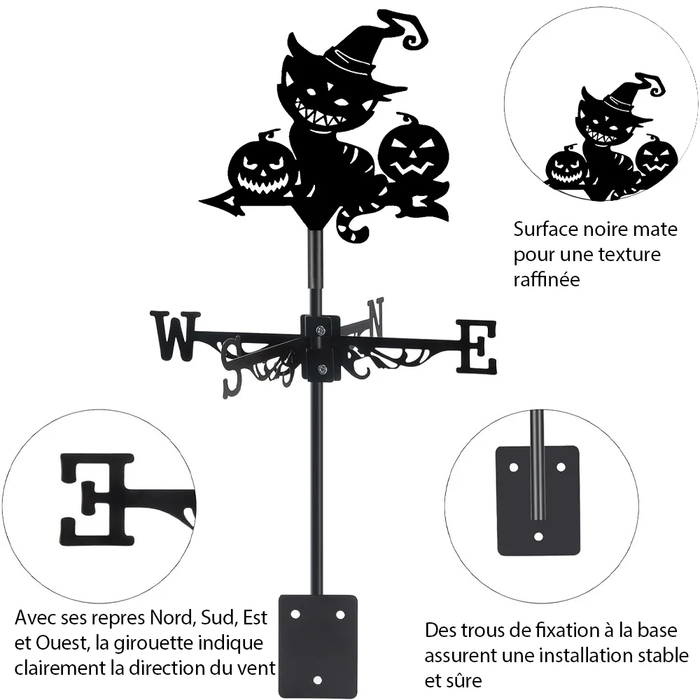 Girouette en Acier Inoxydable Chat Noir et Citrouille Halloween - Image 9