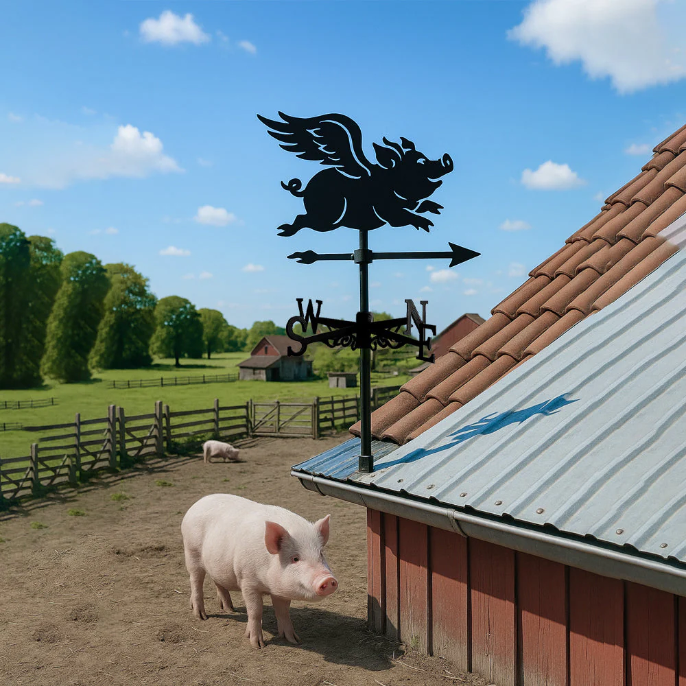Girouette en Acier Inoxydable Cochon Volant - Image 2