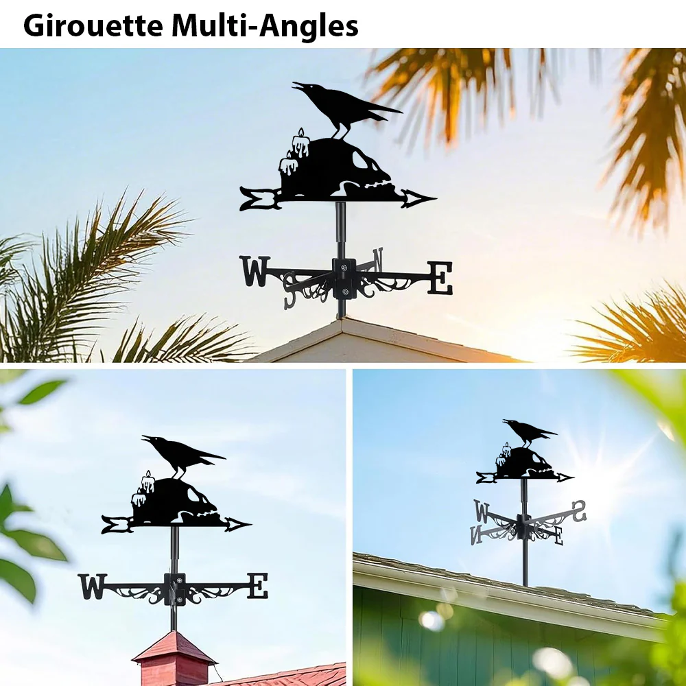 Girouette en Acier Inoxydable Corbeau et Squelette - Image 3