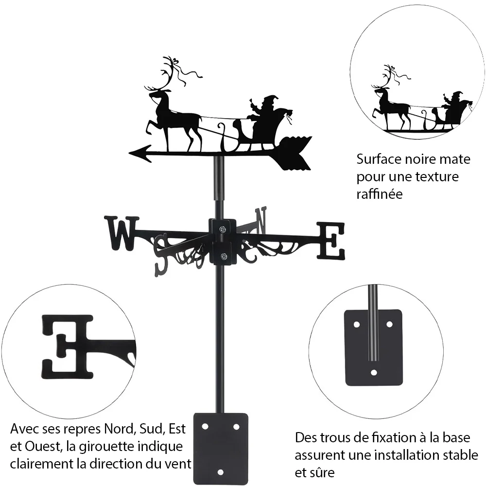 Girouette en Acier Inoxydable Grand-père Noël au Renne - Image 13
