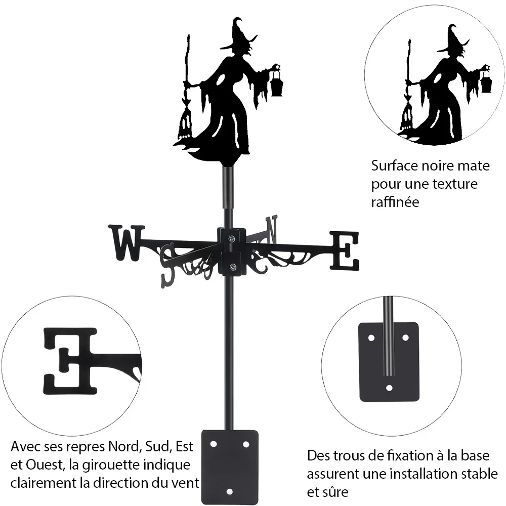 Girouette en Acier Inoxydable Sorcière au Balai Halloween - Image 8