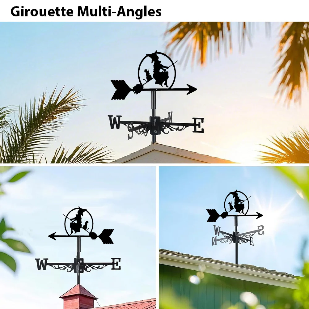 Girouette en Acier Inoxydable Sorcière et Chat - Image 3