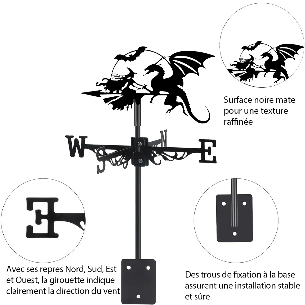 Girouette en Acier Inoxydable Sorcière et Dragon - Image 10