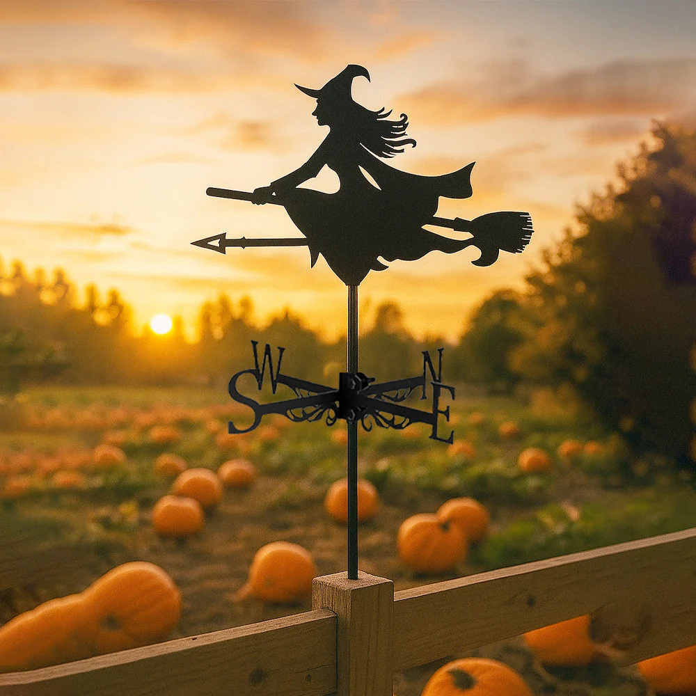 Girouette en Acier Inoxydable Sorcière sur Balai Halloween - Image 2