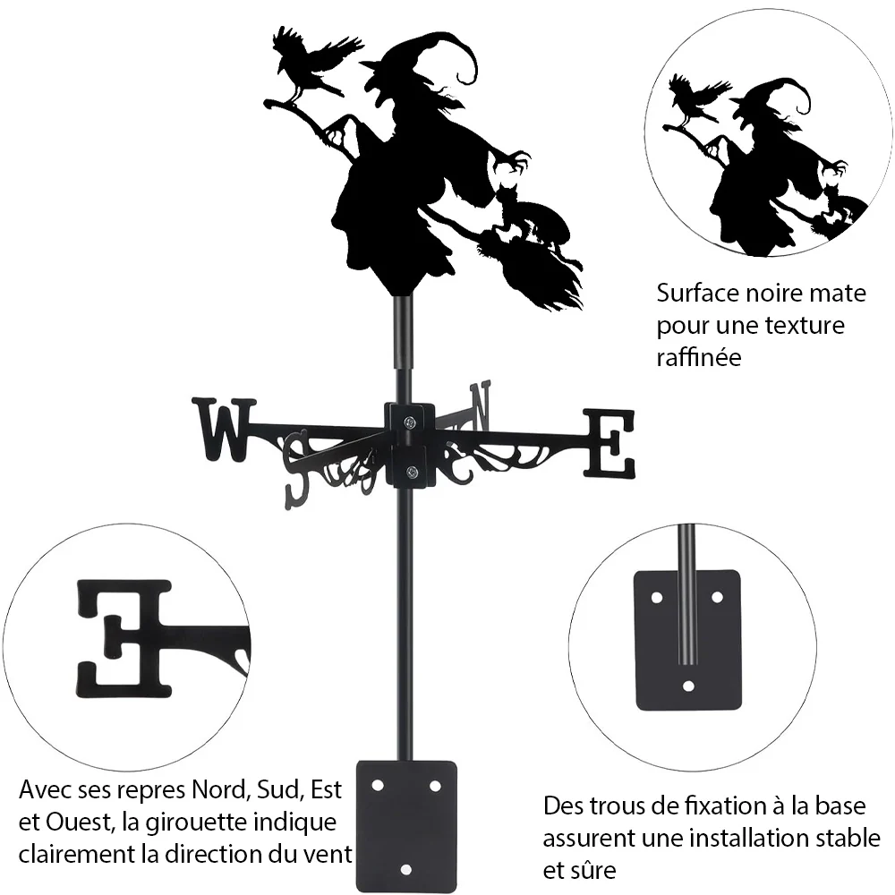 Girouette en Acier Inoxydable Sorcière sur Balai Halloween - Image 9