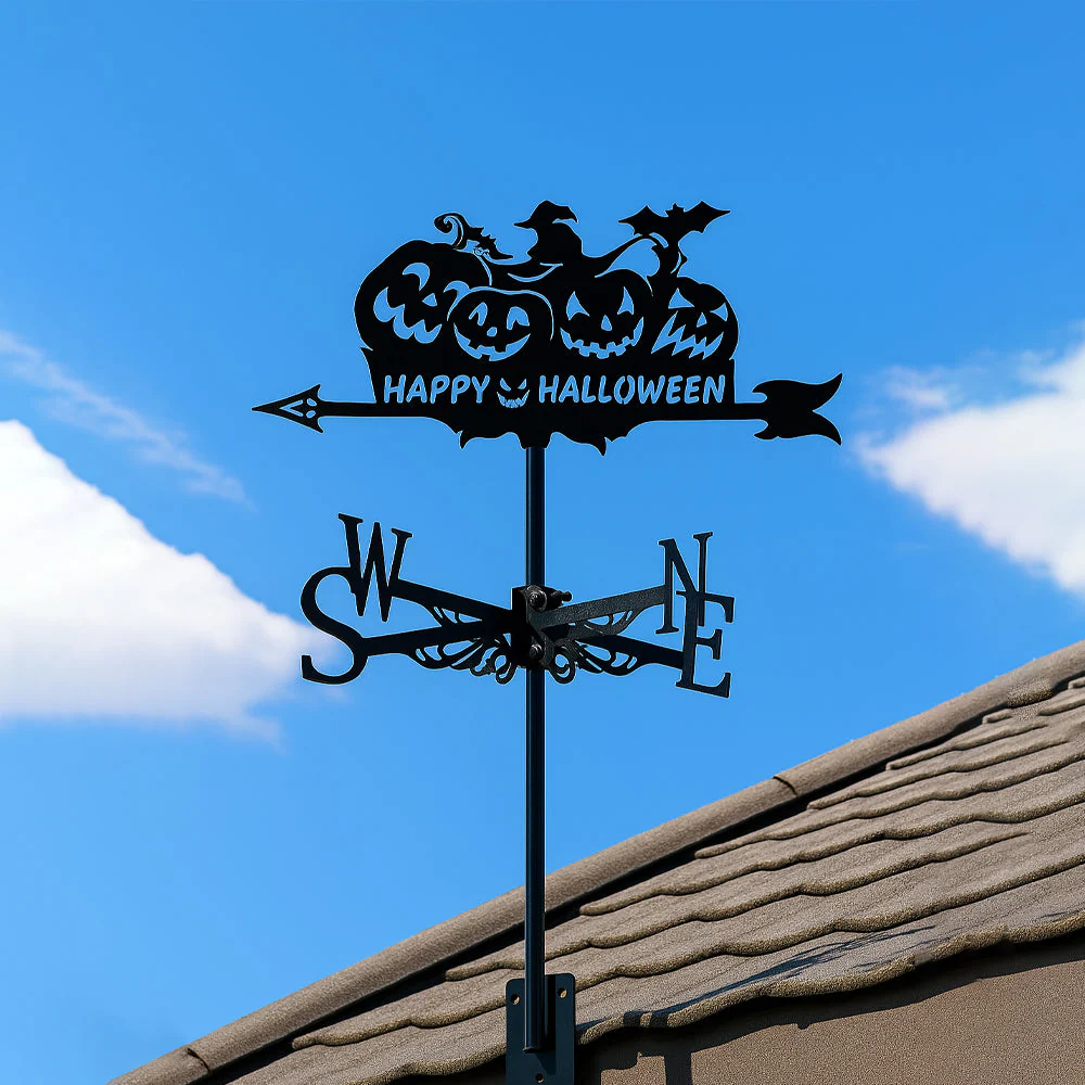 Girouette en Acier Inoxydable Visage de Citrouille Effrayant Joyeux Halloween