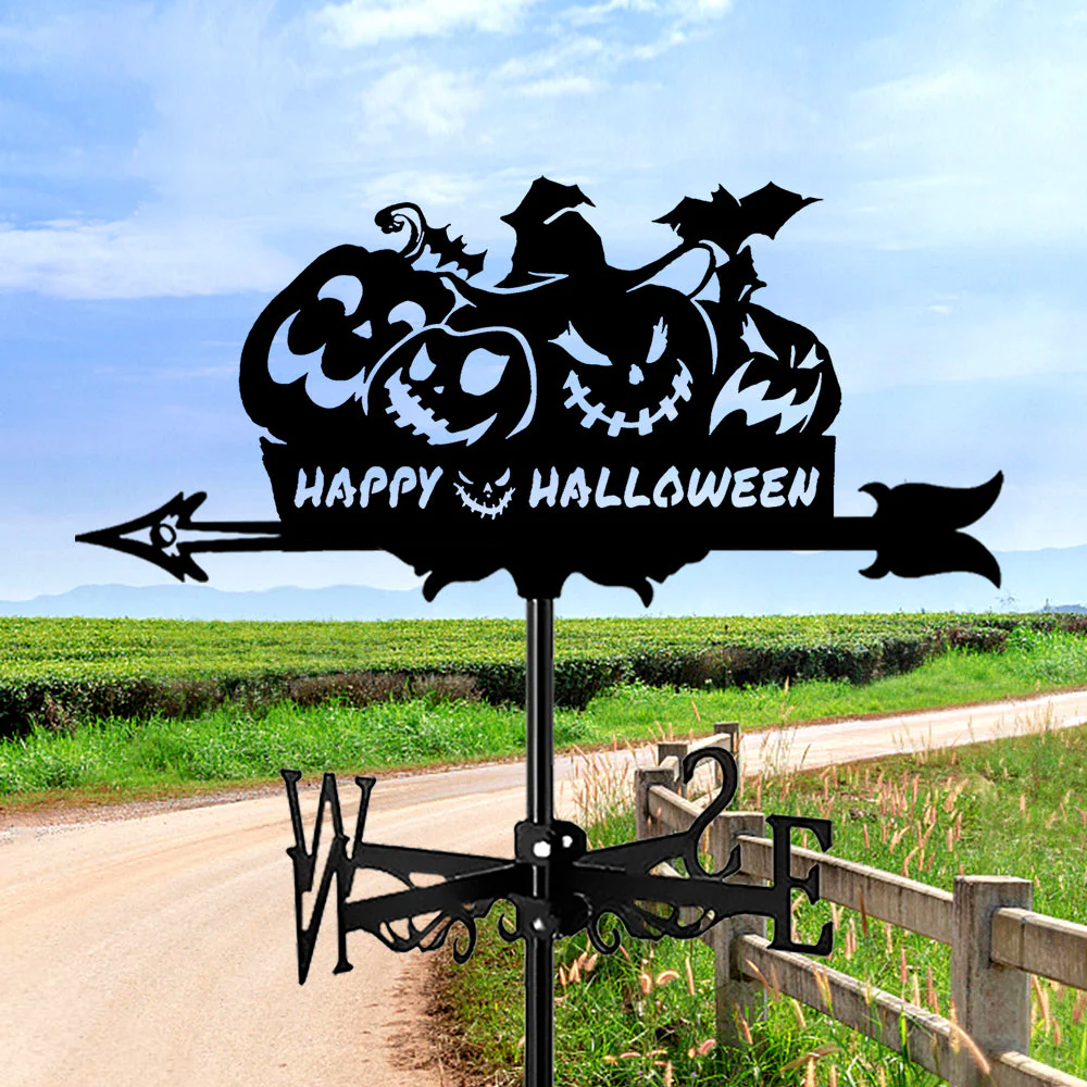 Girouette en Acier Inoxydable Visage de Citrouille Effrayant Joyeux Halloween - Image 5