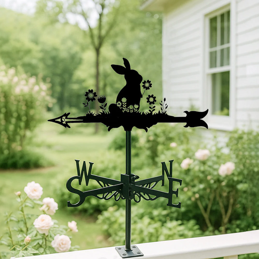 Girouette en Acier Lapin de PĂąques avec Fleurs