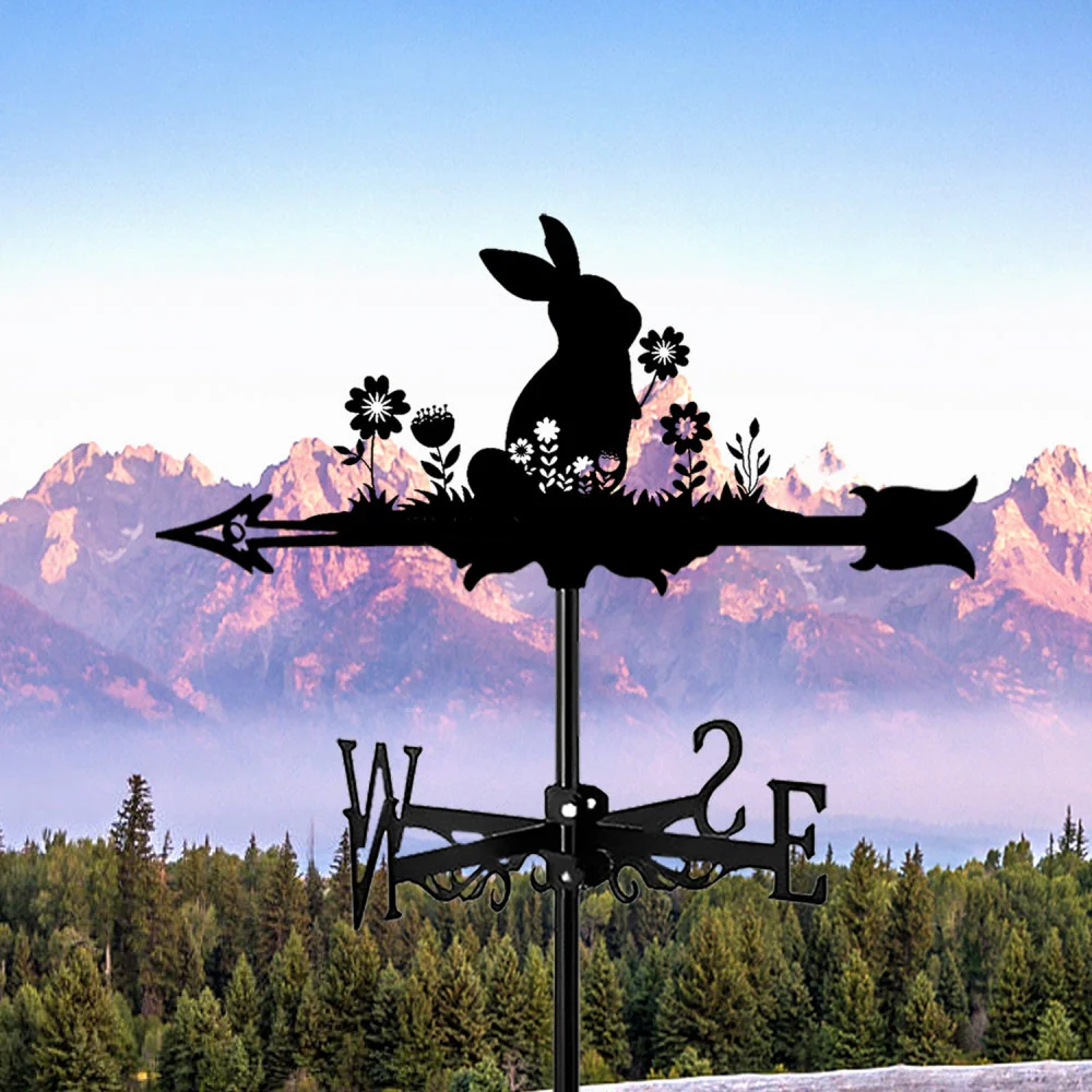 Girouette en Acier Lapin de PĂąques avec Fleurs - Image 4
