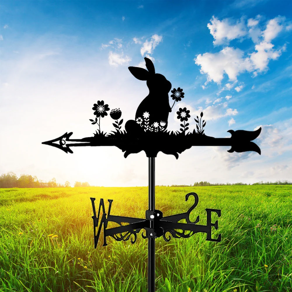 Girouette en Acier Lapin de PĂąques avec Fleurs - Image 5