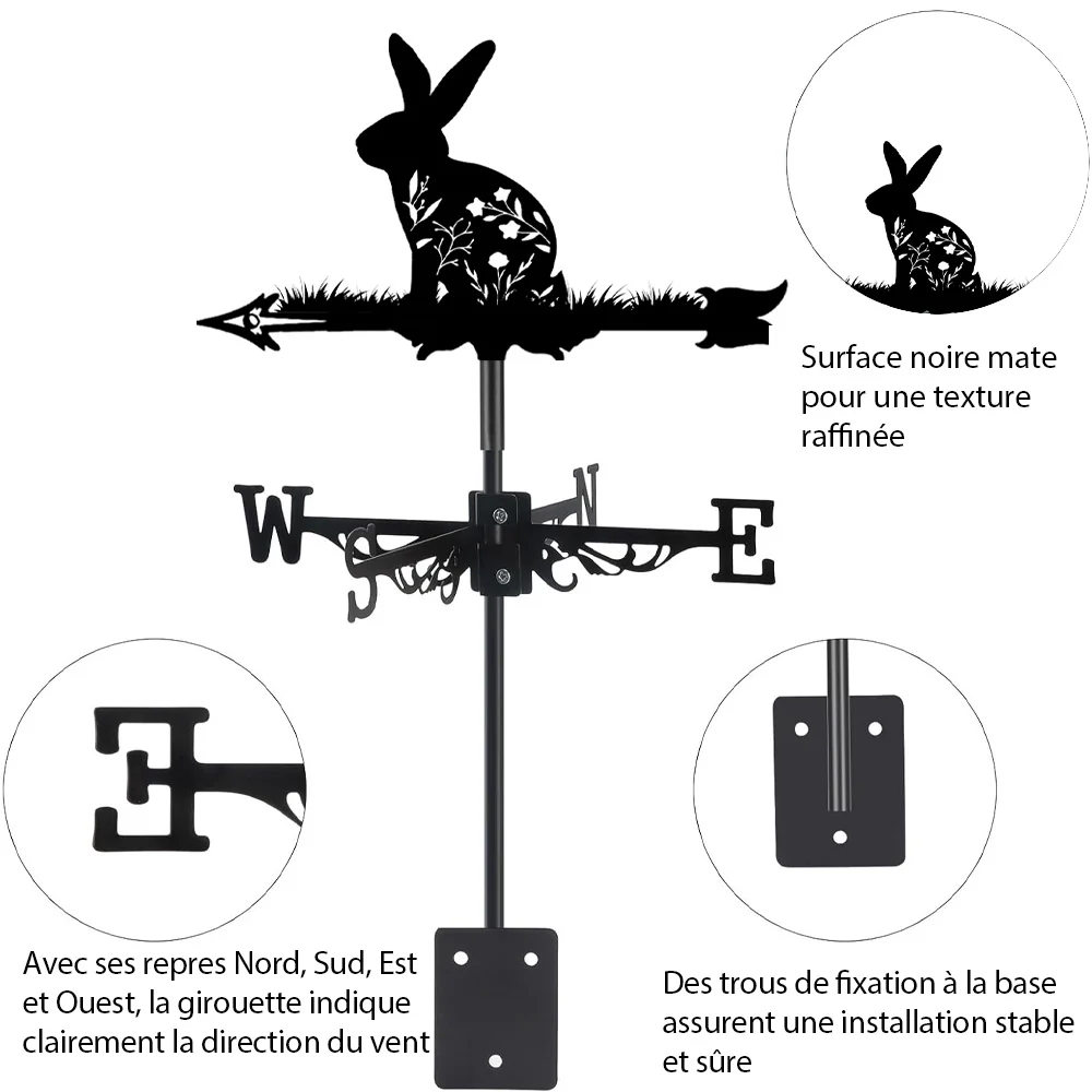 Girouette en Acier Lapin de Pâques et Fleurs - Image 8