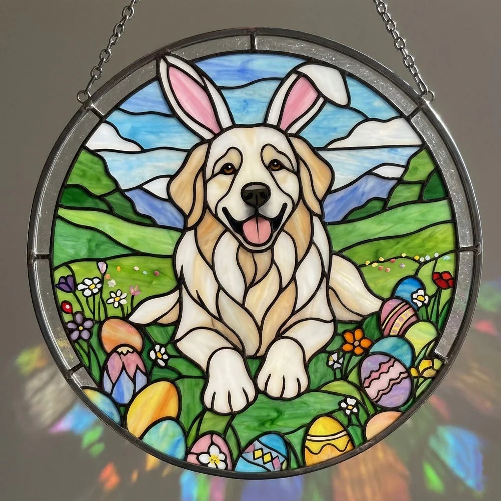 Golden Retriever Attrape-Soleil en Vitrail - Décoration Suspendue pour Fenêtre