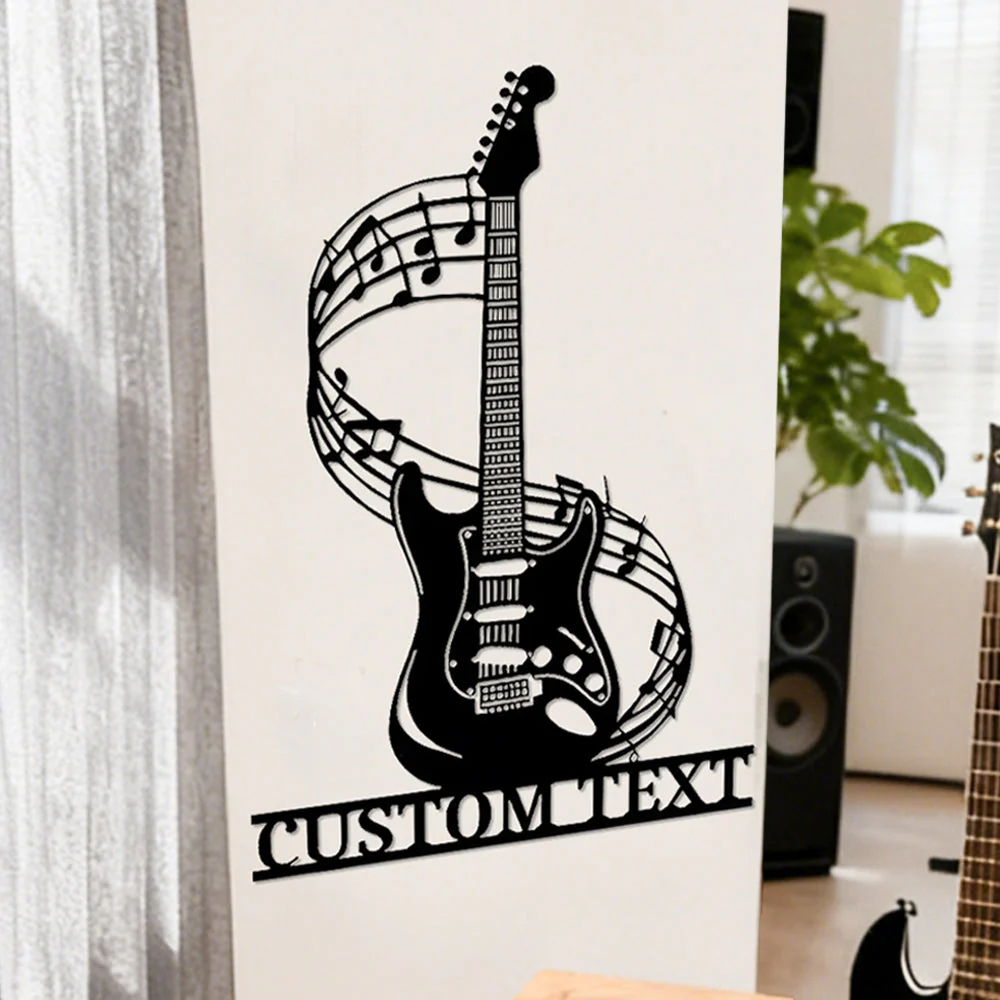 Guitare avec Notes de Musique Personnalisée Plaque en Métal Décoratif Mural