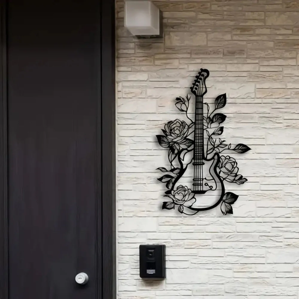 Guitare Ălectrique et Roses Plaque en MĂ©tal DĂ©coratif Mural - Image 5