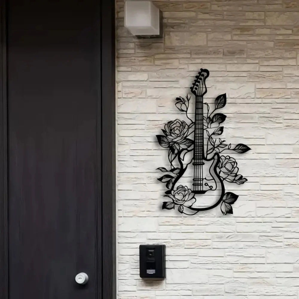 Guitare Ălectrique et Roses Plaque en MĂ©tal DĂ©coratif Mural - Image 7