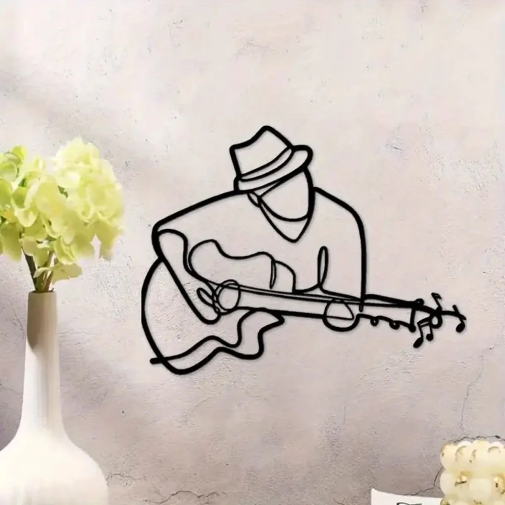Guitare Plaque en Métal Décoratif Mural