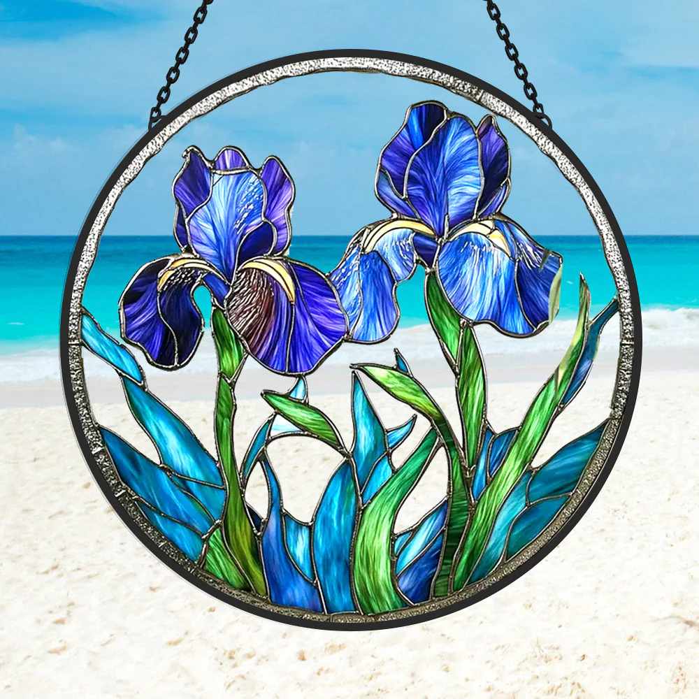 Iris Bleu Attrape-Soleil Décoratif en Vitrail à Suspendre - Image 2