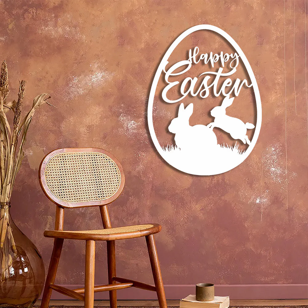 Joyeux Lapin de Pùques Silhouette Plaque en Métal Décoratif Mural - Image 10