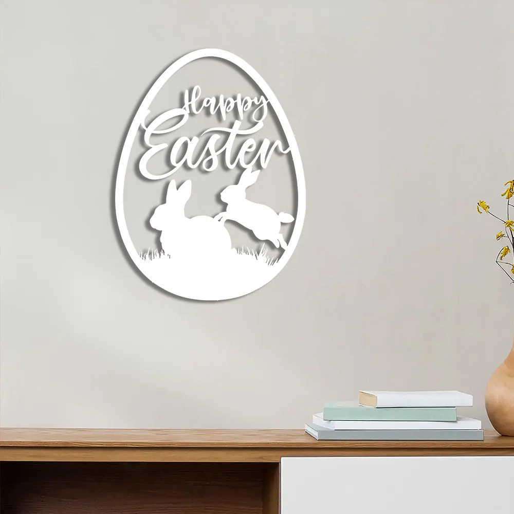 Joyeux Lapin de Pùques Silhouette Plaque en Métal Décoratif Mural - Image 12