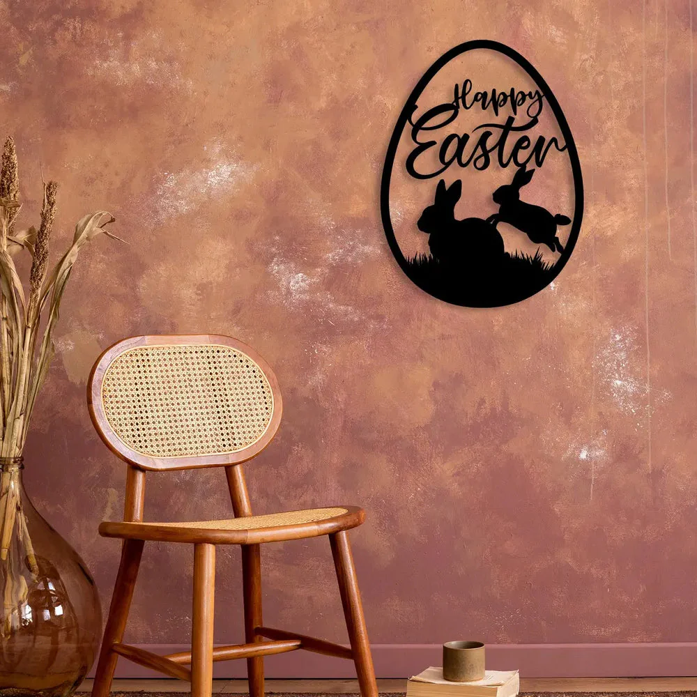 Joyeux Lapin de Pùques Silhouette Plaque en Métal Décoratif Mural - Image 3